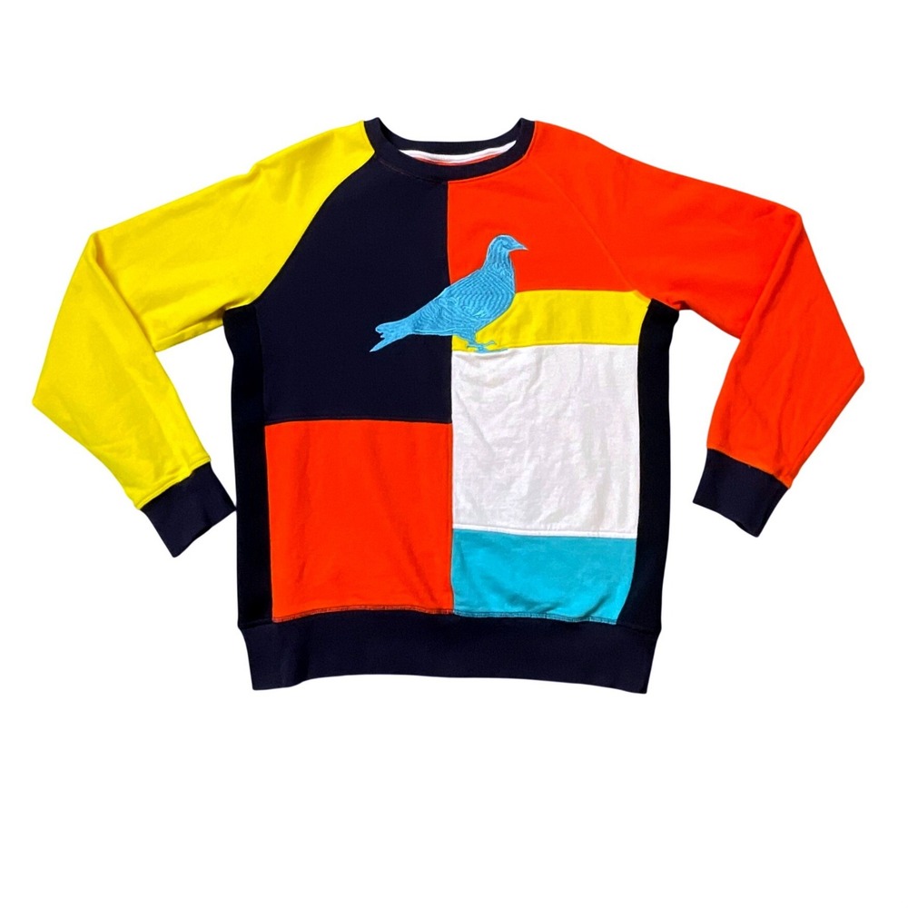 Staple Pigeon Mens Colorblock Sweatshirt Orange Yellow Navy, Size Small Crewneck